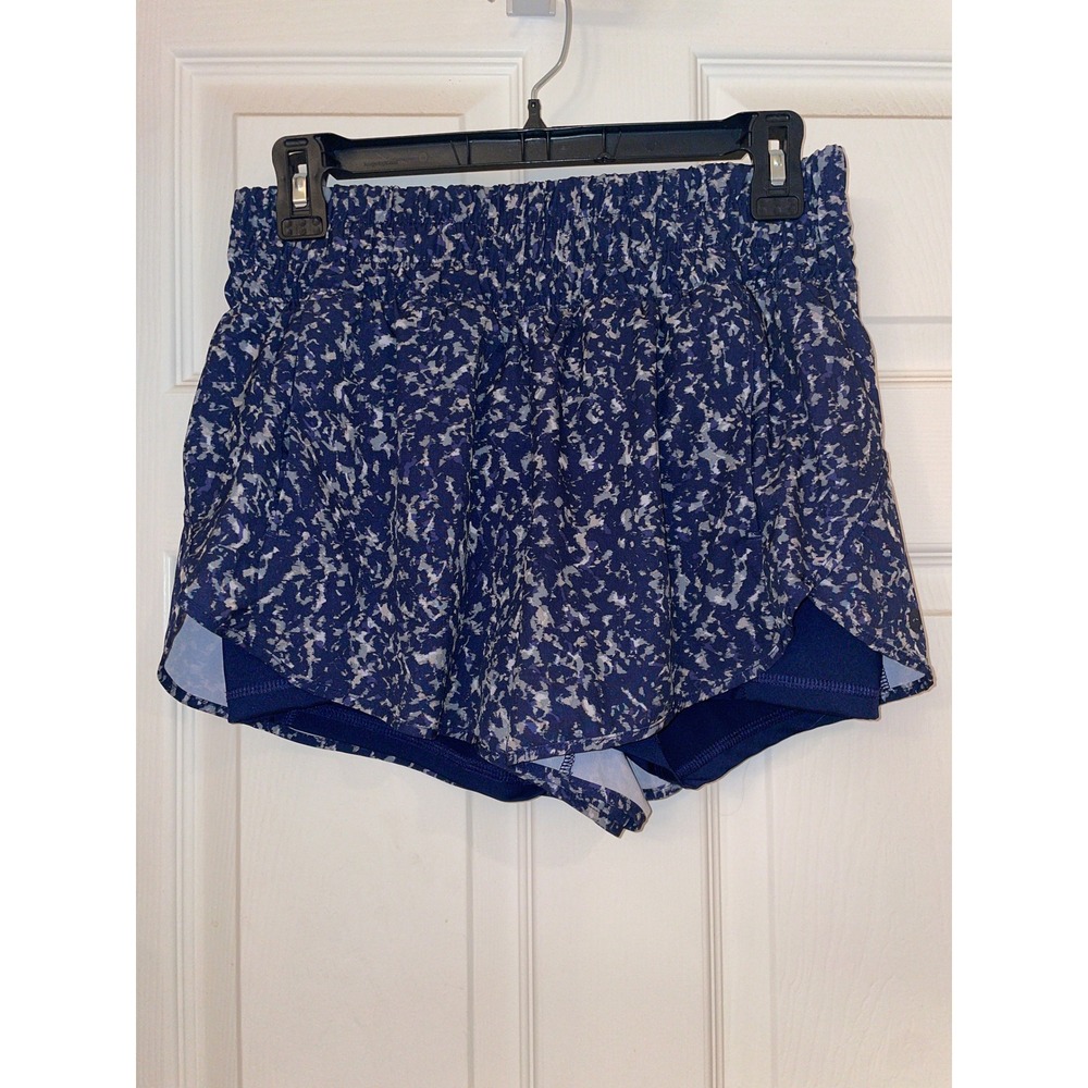 Avia Womens Blue Abstract Print Smocked Running Shorts with Liner AV50360 Size M